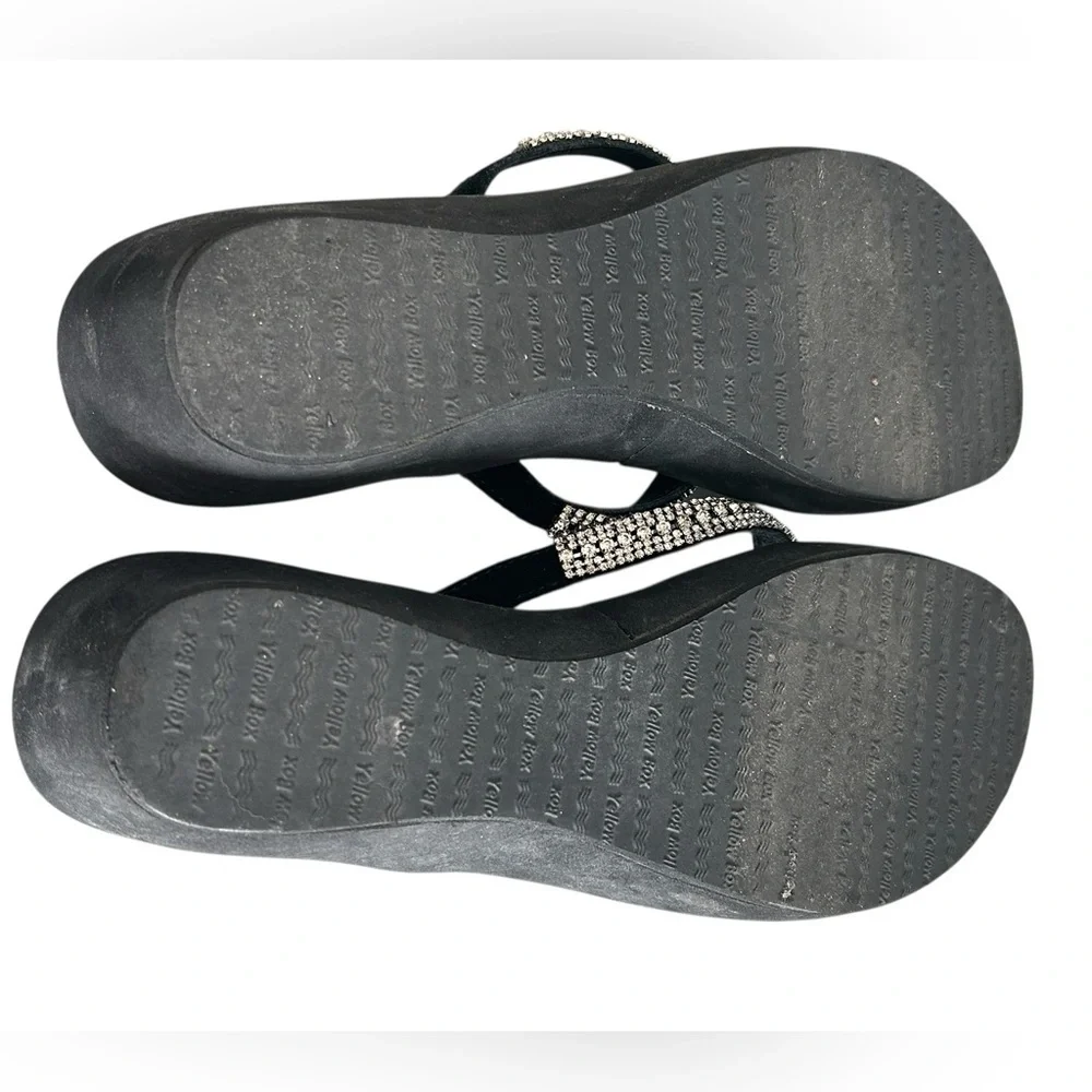 Yellow Box Black Sandals with Rhinestone Embellishments - Picture 6 of 12